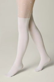 White tights with heart patterns on a neutral background #color_bianco